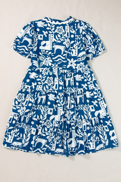 Printed Notched Short Sleeve Mini Dress – product image 2