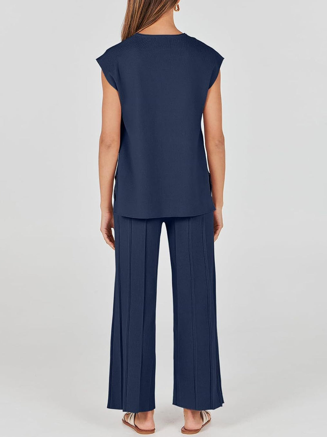 Round Neck Cap Sleeve Top and Pants Knit Set – product image 12