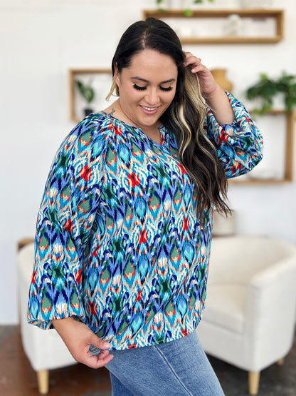Double Take Full Size Printed Balloon Sleeve Blouse – product image 6