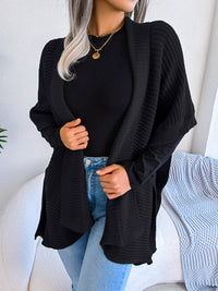 Horizontal Ribbing Open Front Slit Cardigan