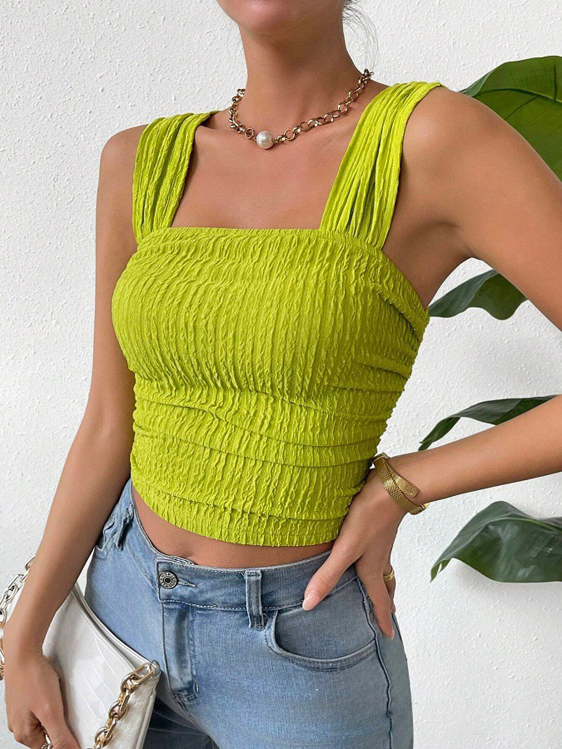 Textured Square Neck Wide Strap Tank – product image 1