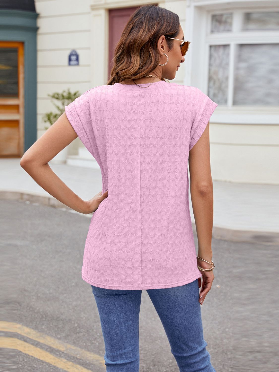 Textured Round Neck Cap Sleeve T-Shirt – product image 11