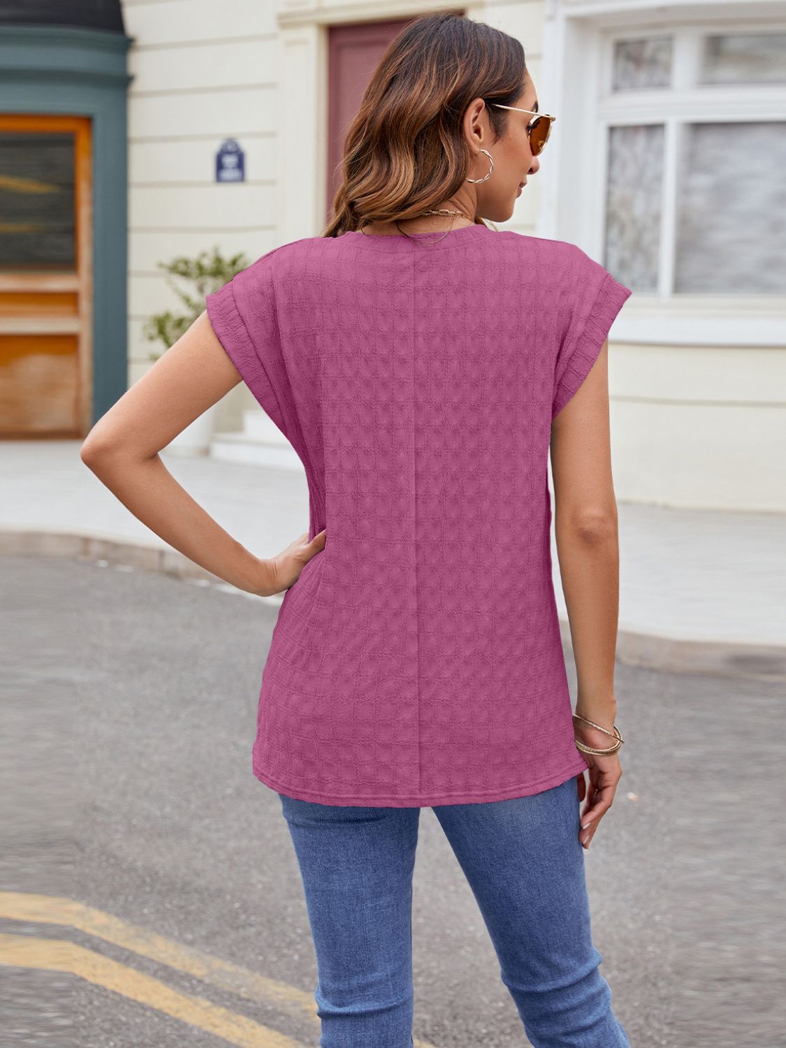 Textured Round Neck Cap Sleeve T-Shirt – product image 20