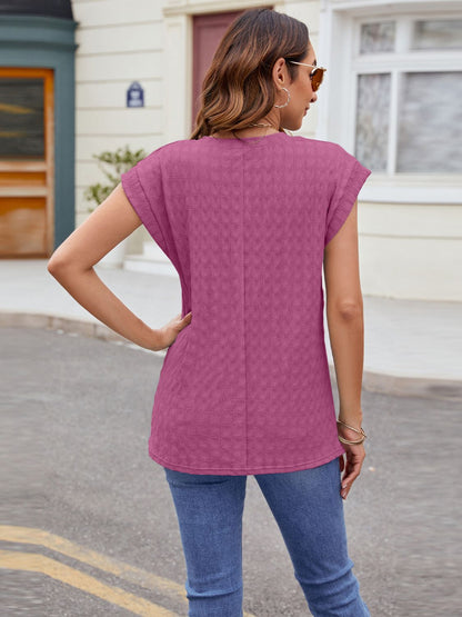Textured Round Neck Cap Sleeve T-Shirt – product image 20