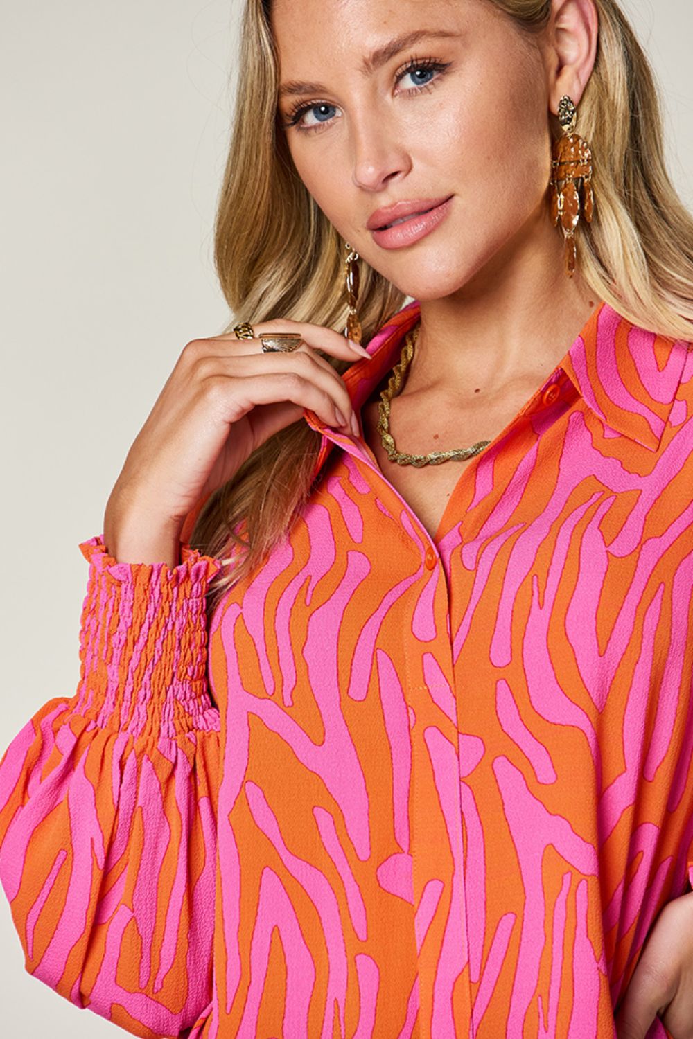 Double Take Full Size Printed Smocked Long Sleeve Blouse – product image 31