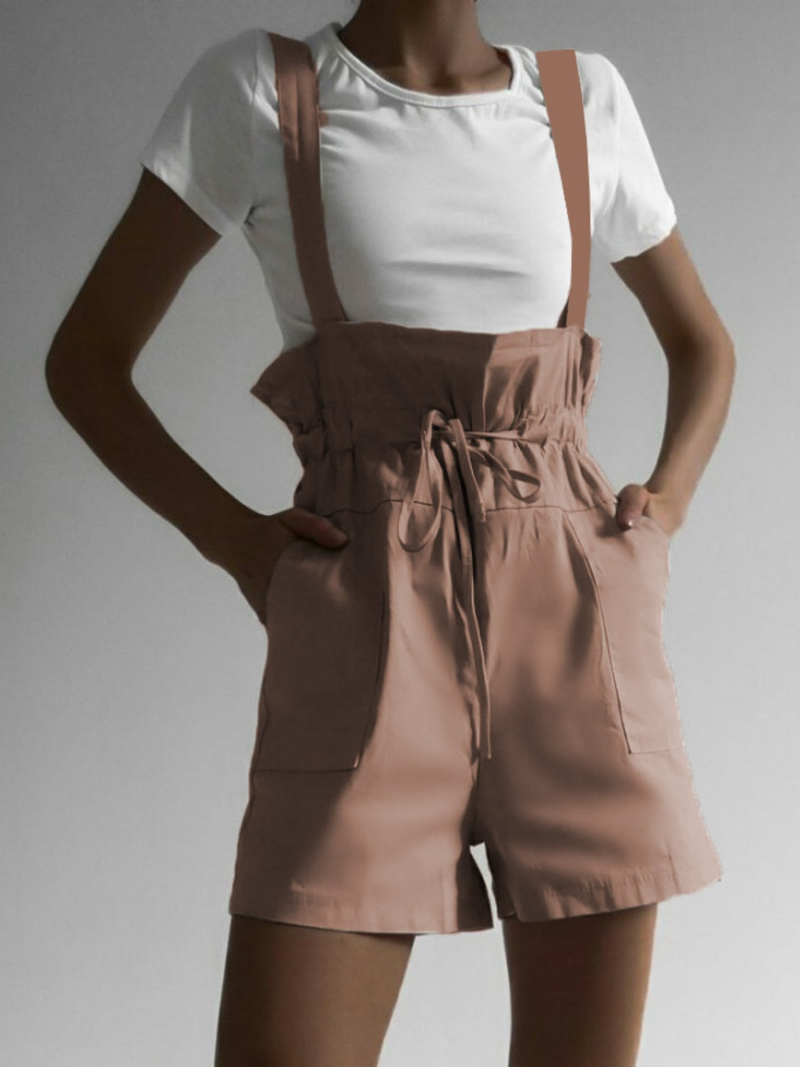 Drawstring Wide Strap Overalls with Pockets – product image 1