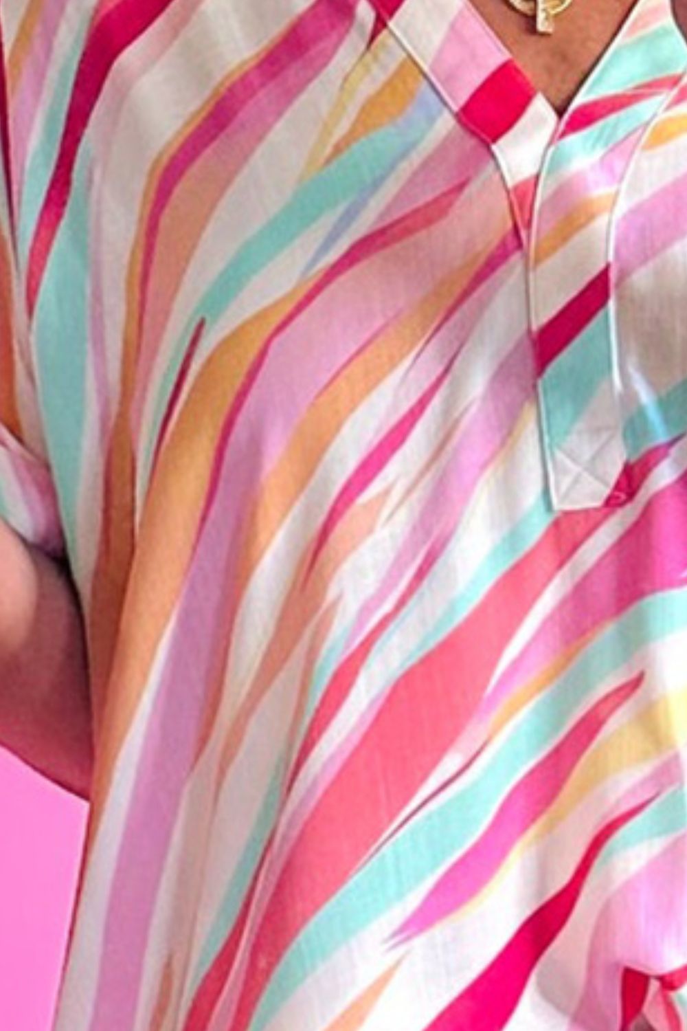 Color Block V-Neck Half Sleeve Blouse – product image 3