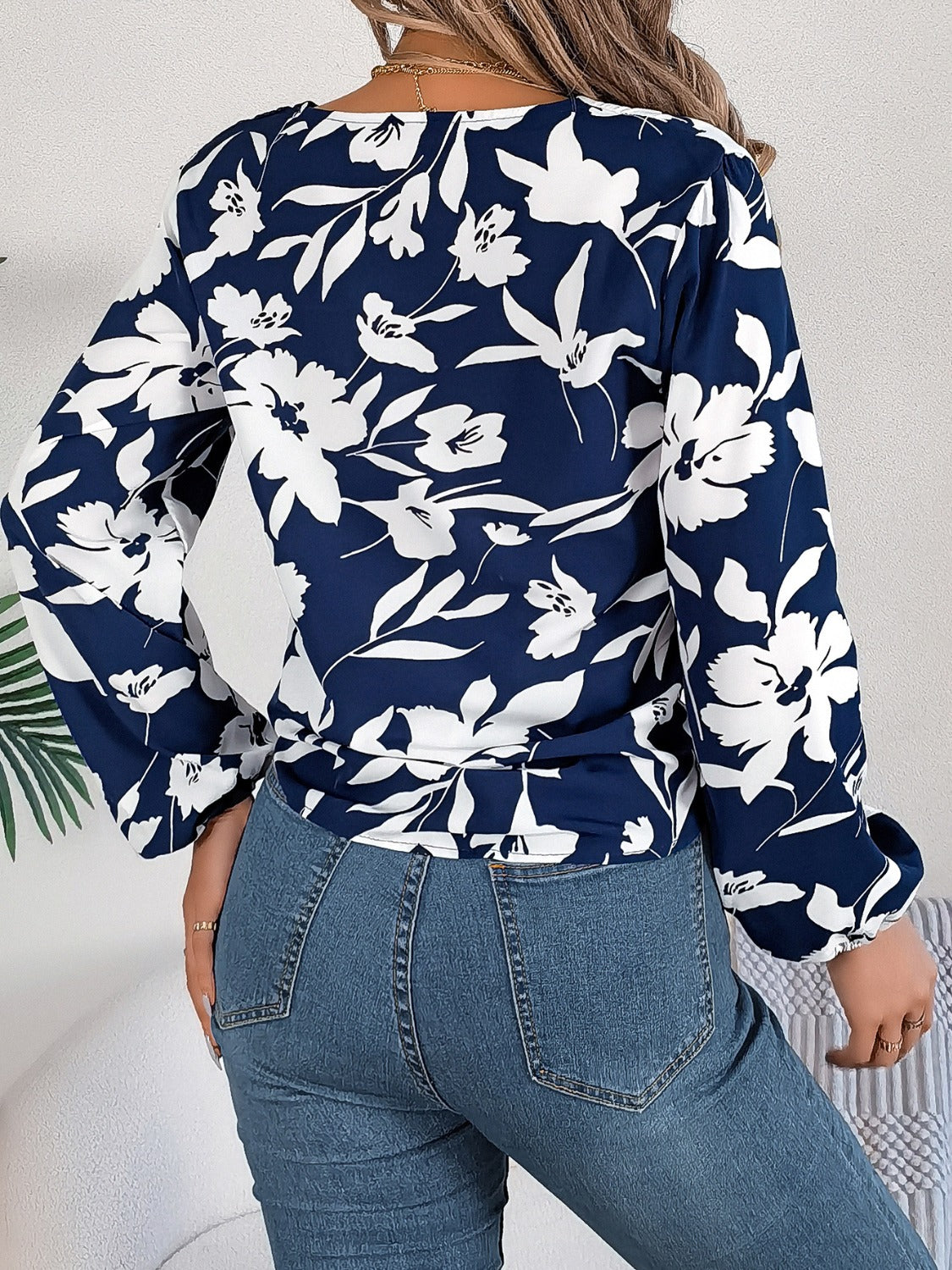 Printed V-Neck Long Sleeve Blouse – product image 14