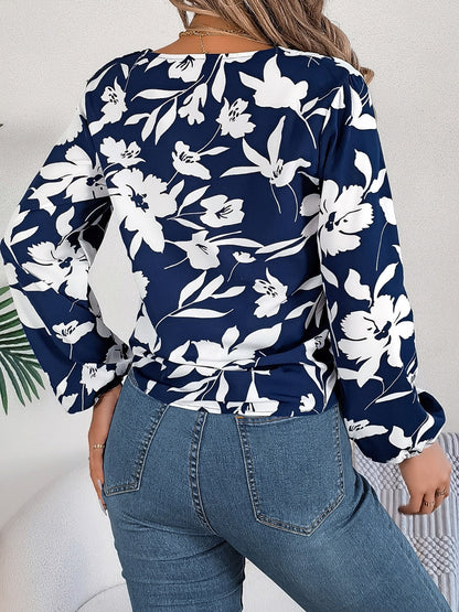 Printed V-Neck Long Sleeve Blouse – product image 14
