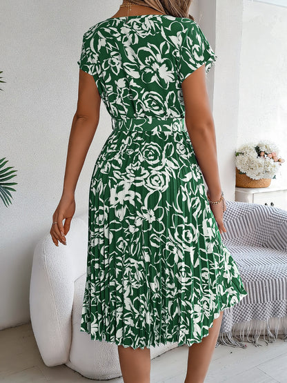 Tied Pleated Printed Short Sleeve Dress – product image 15