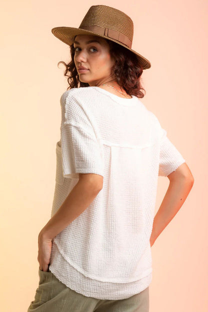 Waffle-Knit Notched Half Sleeve T-Shirt – product image 2