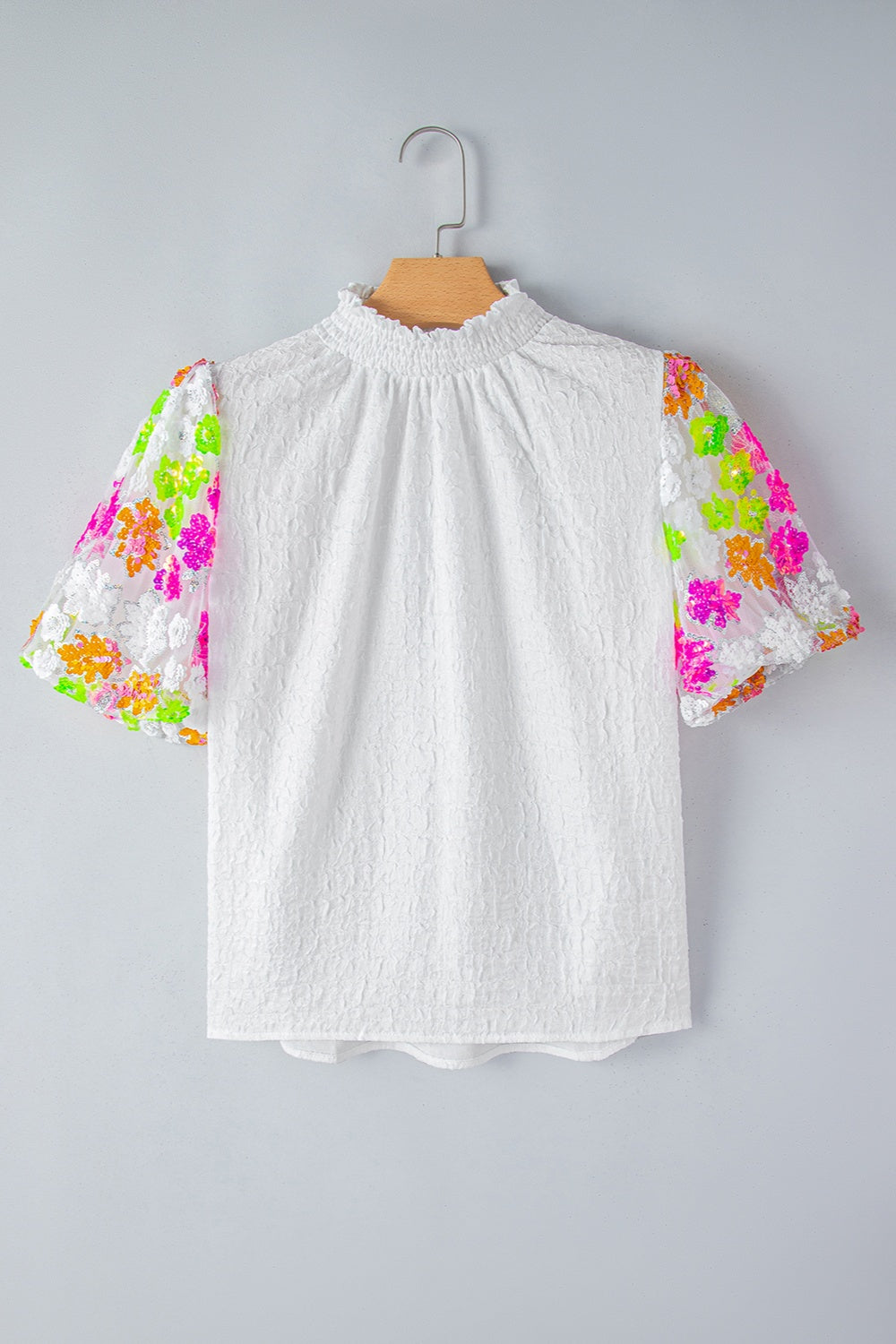 Sequin Flower Mock Neck Half Sleeve Blouse – product image 5