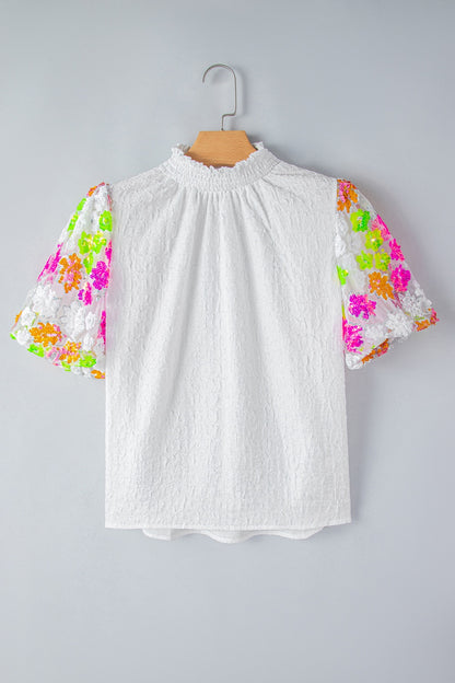 Sequin Flower Mock Neck Half Sleeve Blouse – product image 5