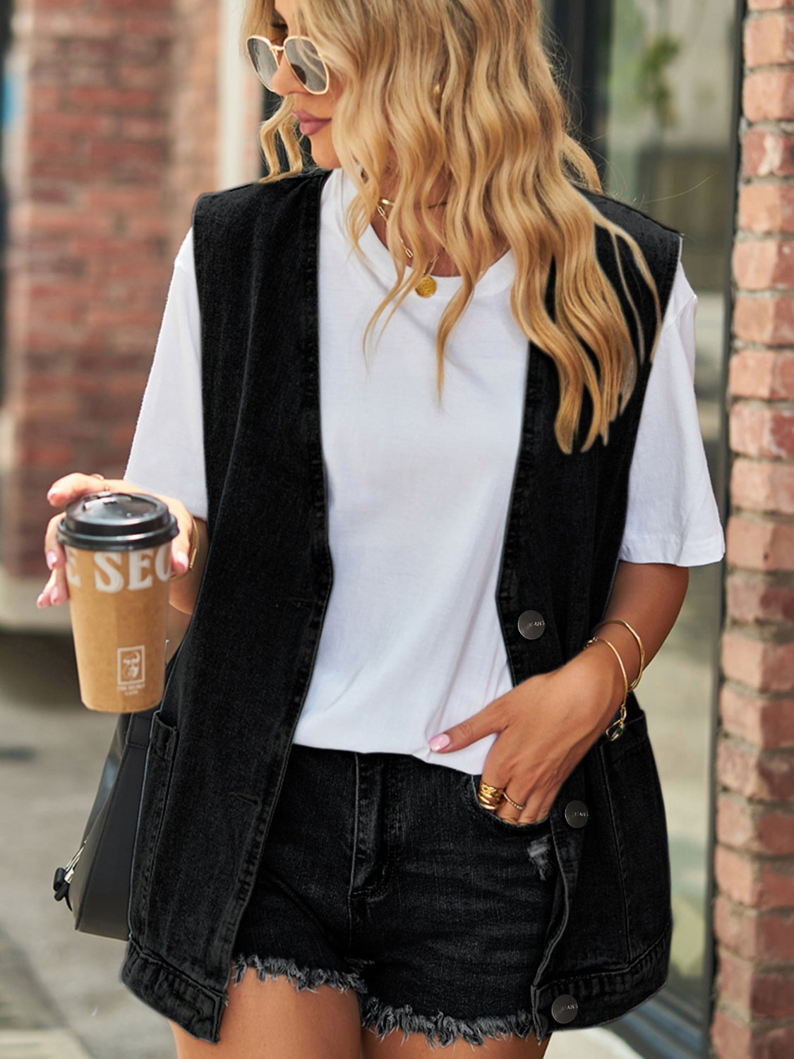 Full Size V-Neck Button Up Denim Vest – product image 7