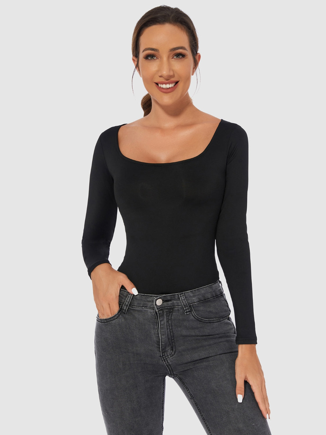 Full Size Scoop Neck Long Sleeve Bodysuit – product image 4