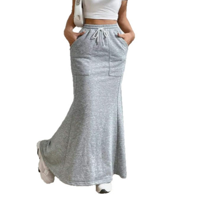 Pocket Drawstring Midi Skirt Women's Clothing