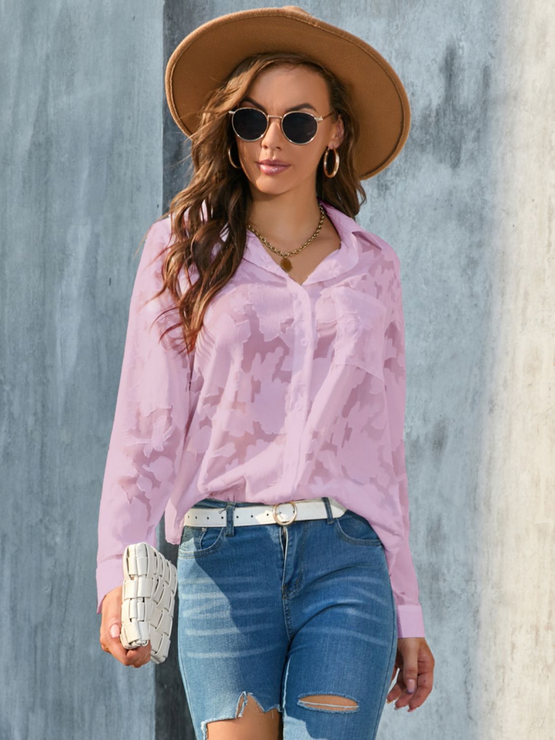 Full Size Collared Neck Long Sleeve Shirt Plus Size – product image 13