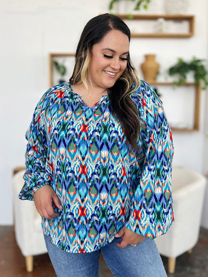 Double Take Full Size Printed Balloon Sleeve Blouse – product image 3