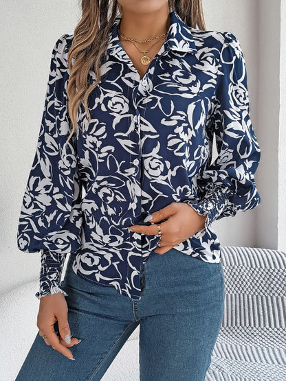 Printed Collared Neck Lantern Sleeve Shirt – product image 17