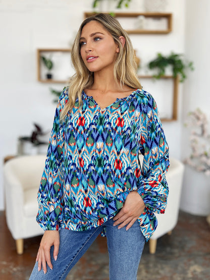 Double Take Full Size Printed Balloon Sleeve Blouse – product image 11