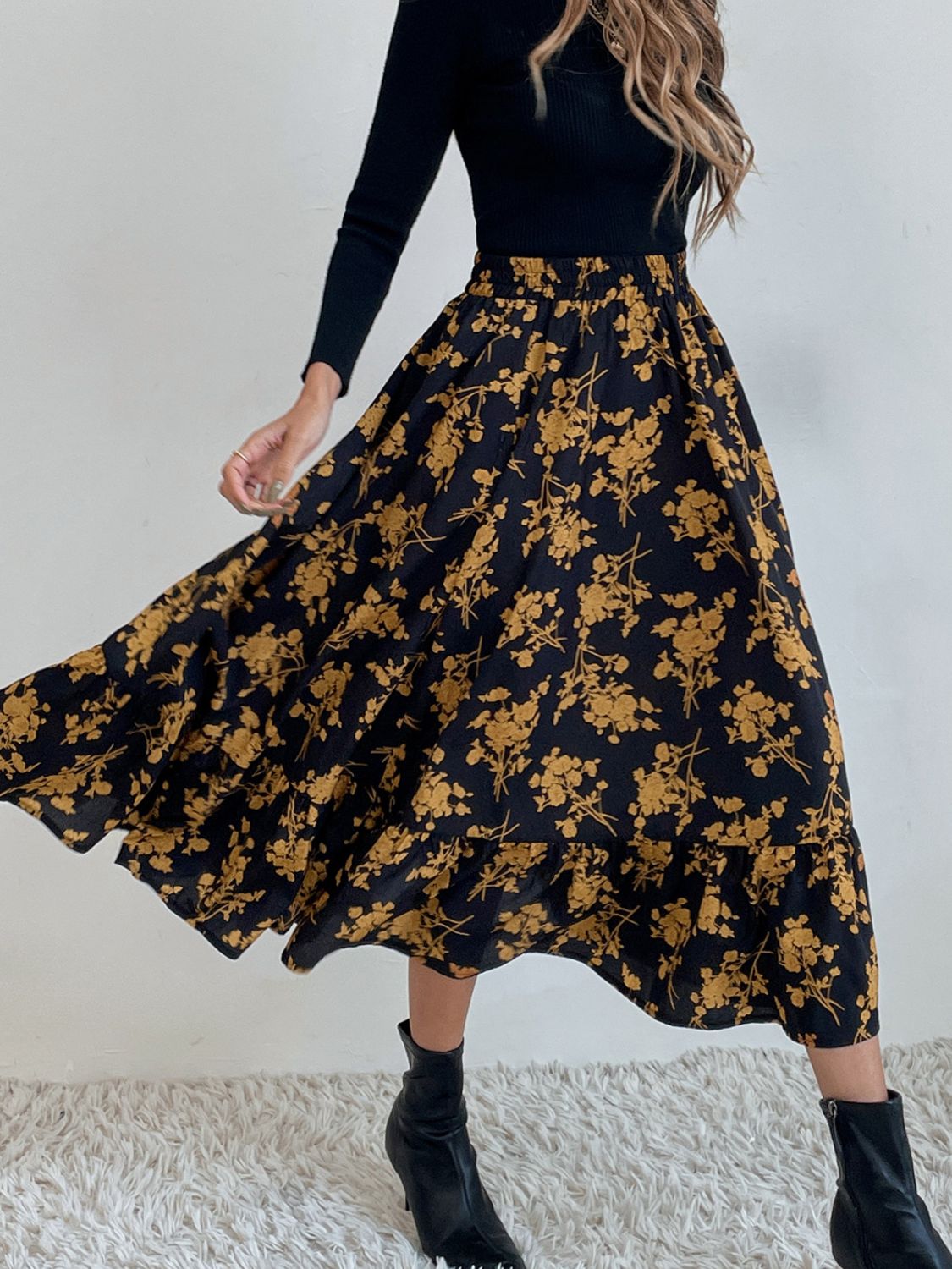Printed Elastic Waist Midi Skirt – product image 11