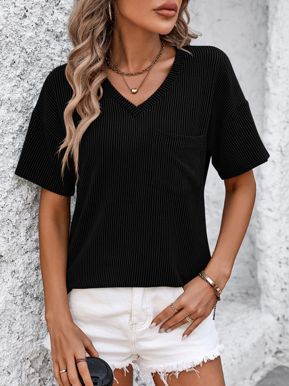 V-Neck Dropped Shoulder T-Shirt – product image 13