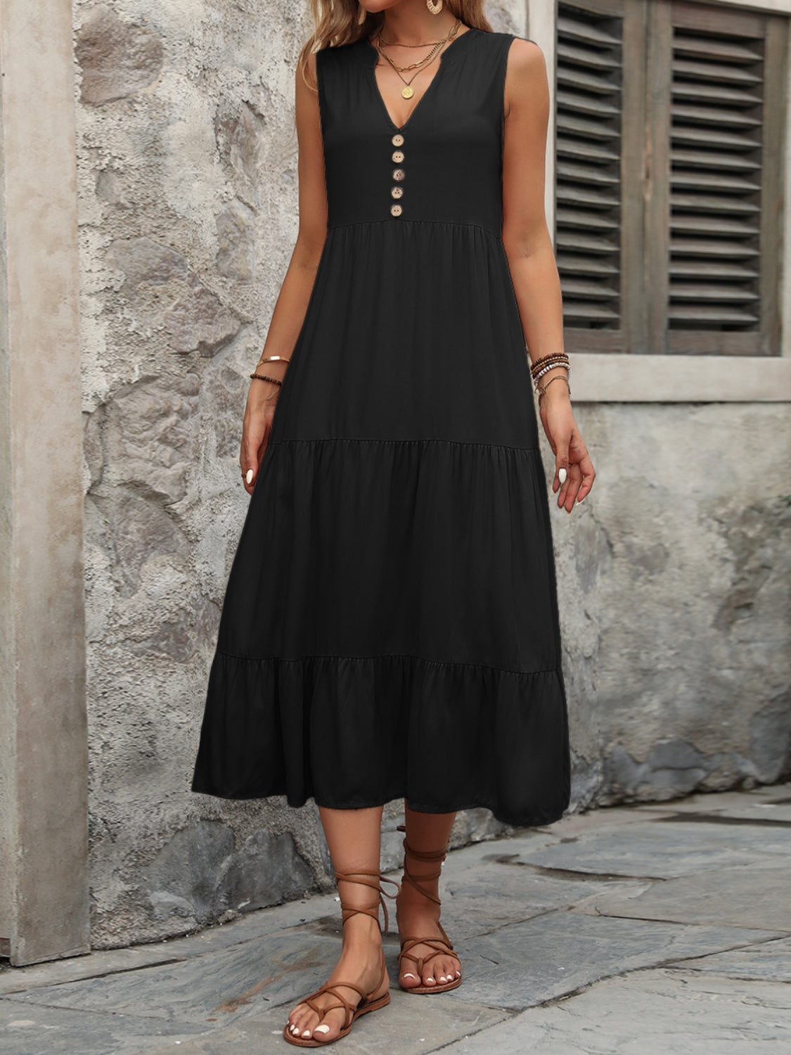 Decorative Button Notched Sleeveless Dress – product image 8