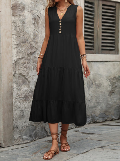 Decorative Button Notched Sleeveless Dress – product image 8