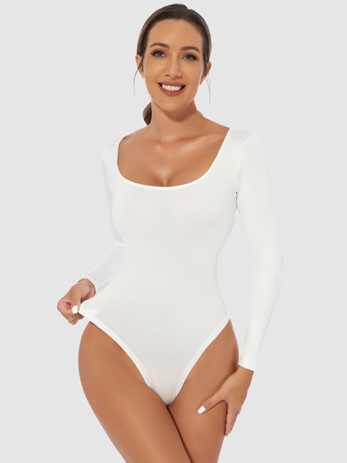 Full Size Scoop Neck Long Sleeve Bodysuit – product image 2