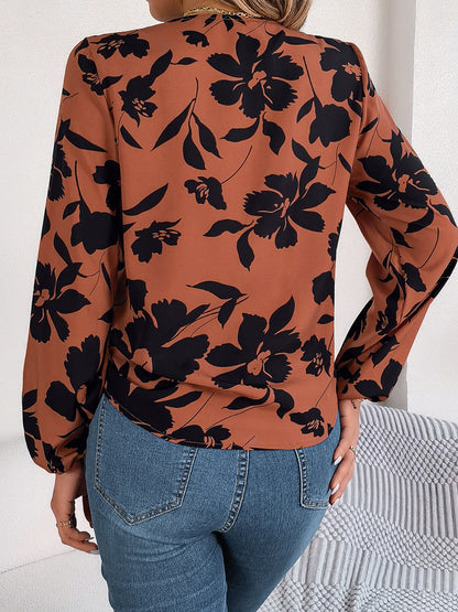 Printed V-Neck Long Sleeve Blouse – product image 8