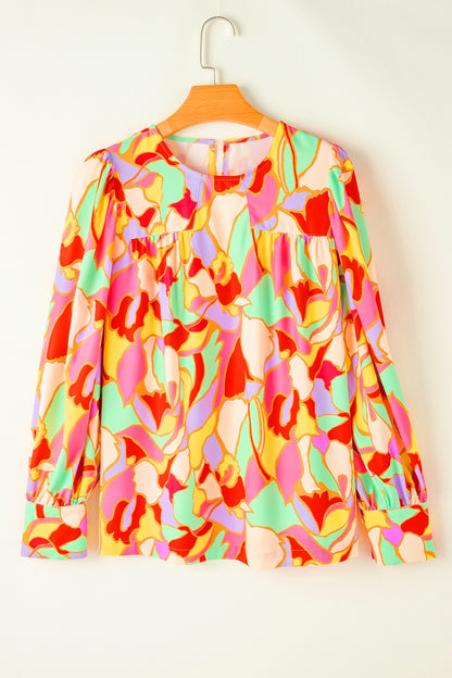 Contrast Print Round Neck Long Sleeve Blouse – product image 2