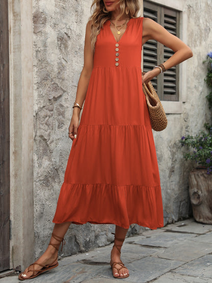 Decorative Button Notched Sleeveless Dress – product image 7