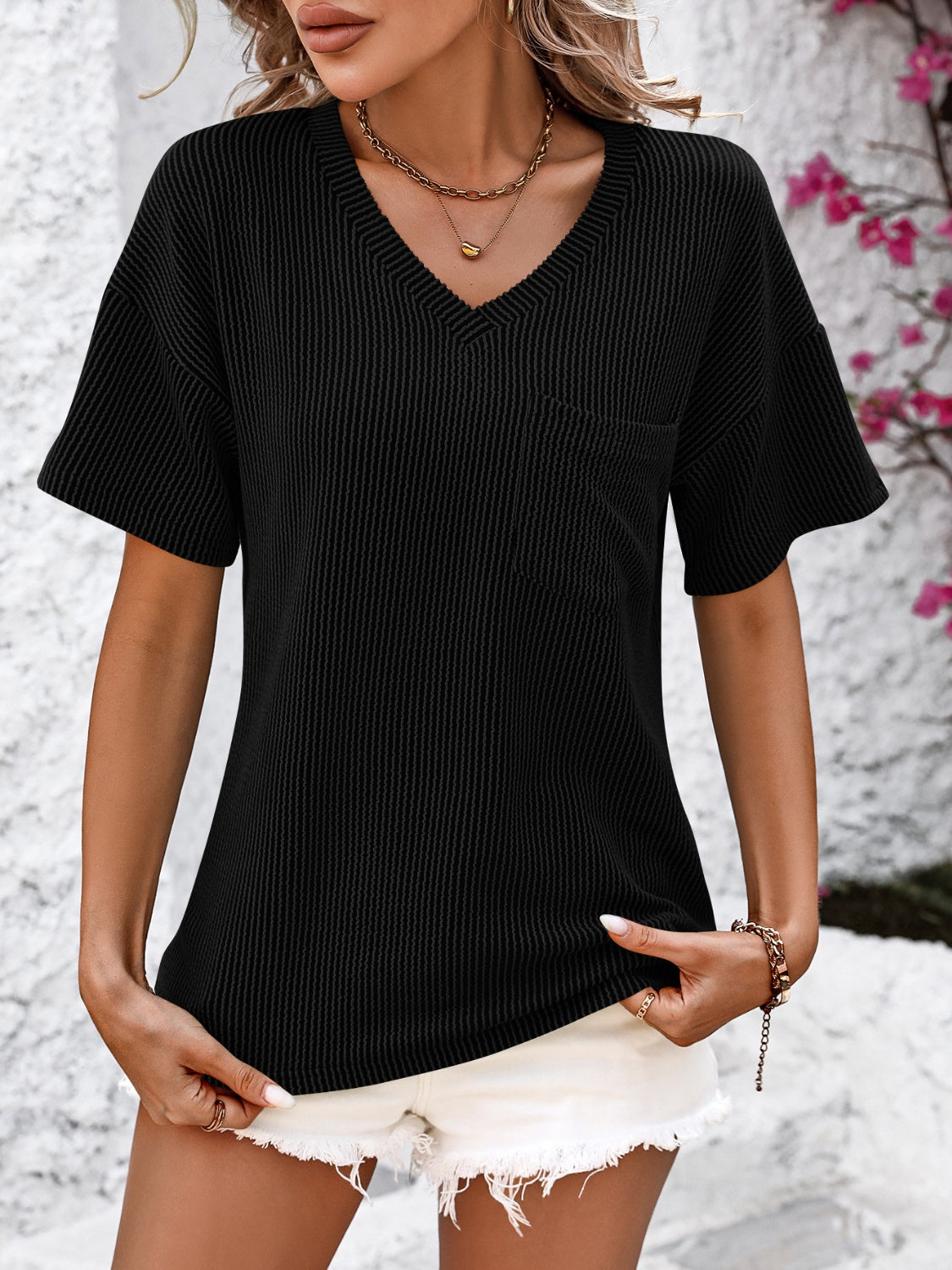 V-Neck Dropped Shoulder T-Shirt – product image 14