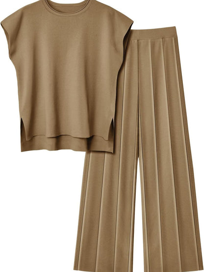 Round Neck Cap Sleeve Top and Pants Knit Set – product image 3