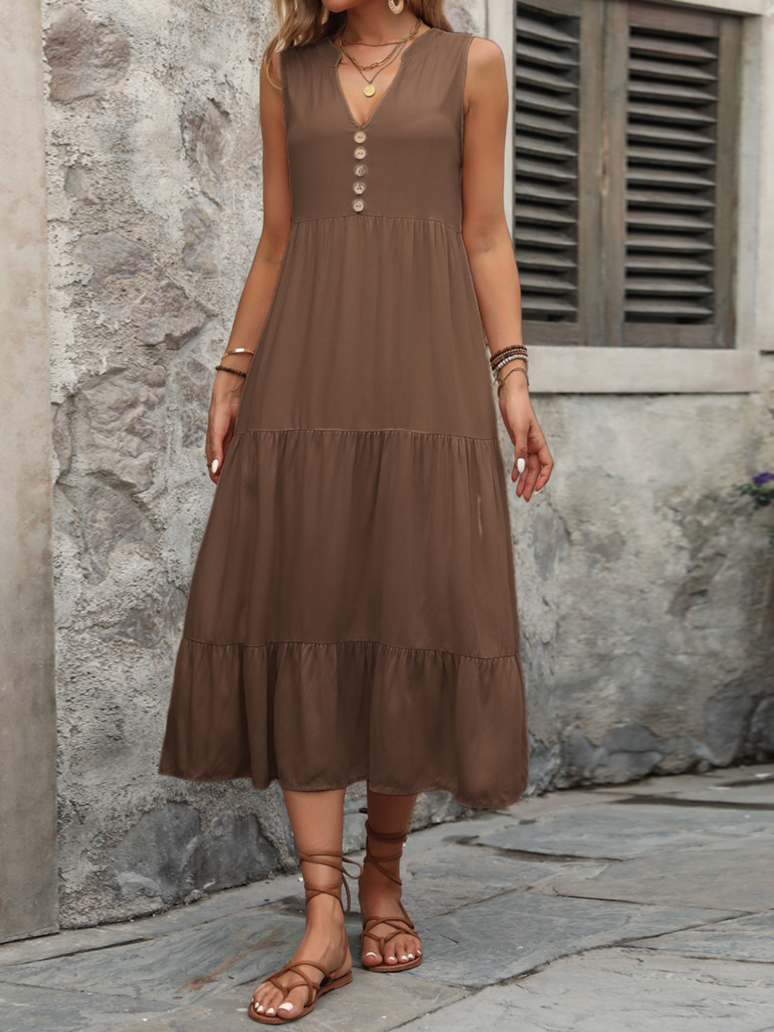 Decorative Button Notched Sleeveless Dress – product image 18