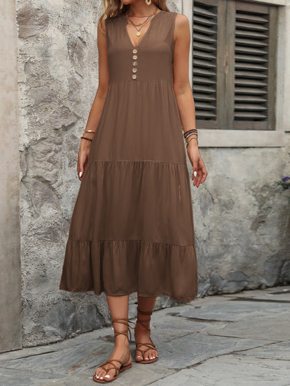 Decorative Button Notched Sleeveless Dress – product image 18