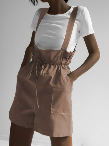 Drawstring Wide Strap Overalls with Pockets – product image 2