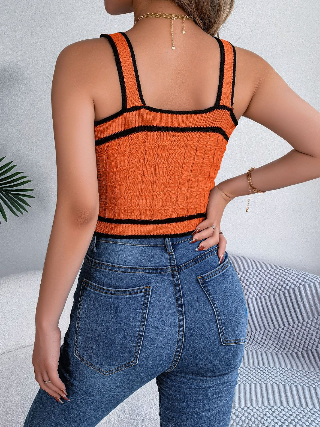 Decorative Button Wide Strap Knit Cami – product image 5
