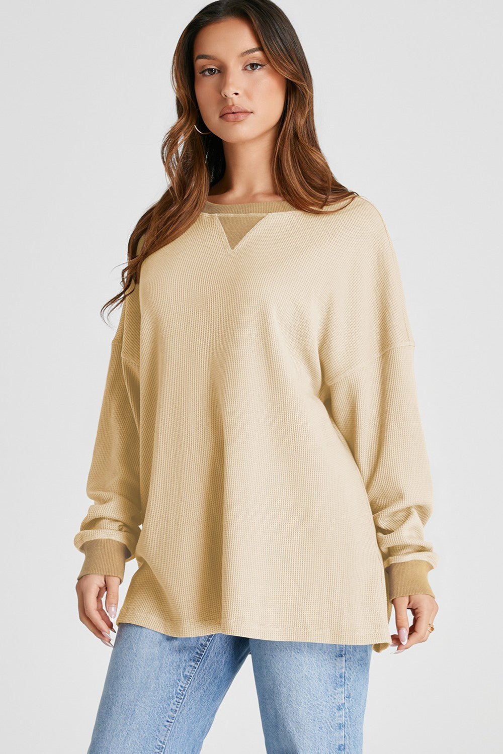 Waffle-Knit Long Sleeve Sweatshirt – product image 13