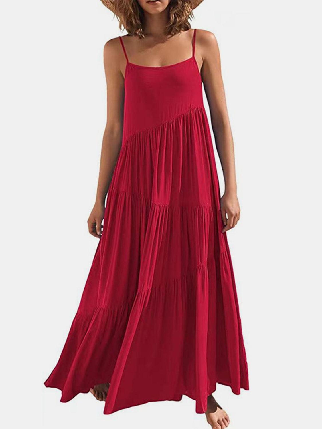 Full Size Ruched Tiered Spaghetti Strap Dress – product image 8