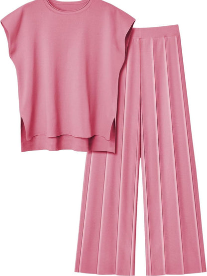 Round Neck Cap Sleeve Top and Pants Knit Set – product image 19