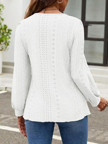 Eyelet Round Neck Long Sleeve Top – product image 8