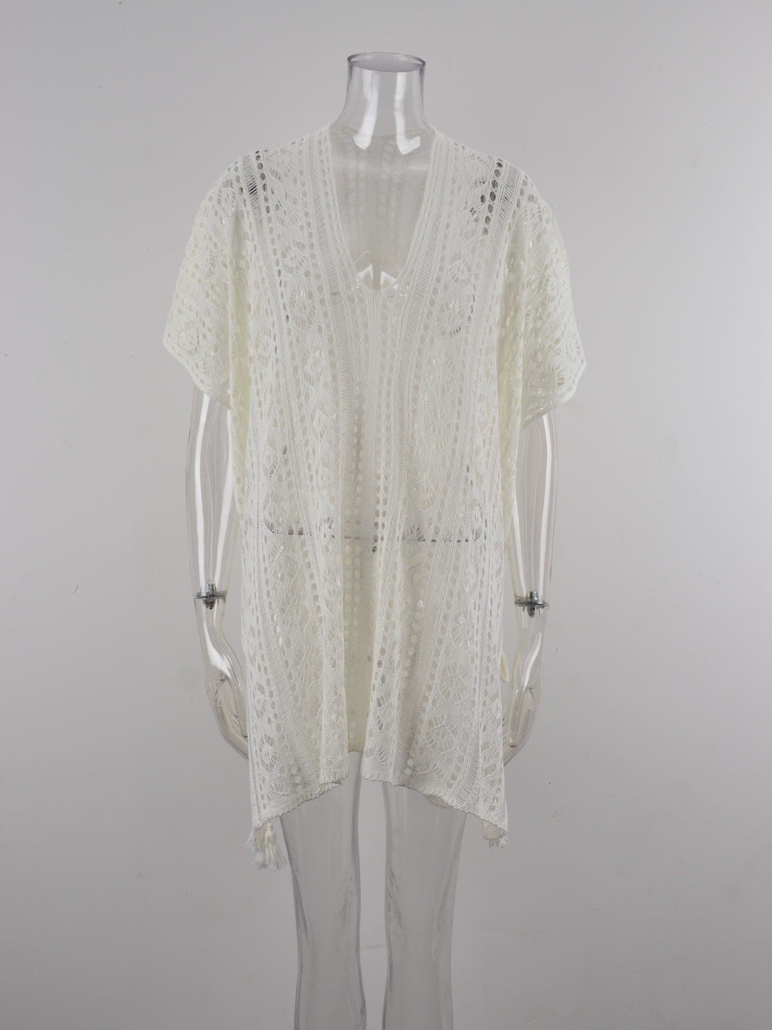 Cutout V-Neck Cover-Up with Tassel – product image 2
