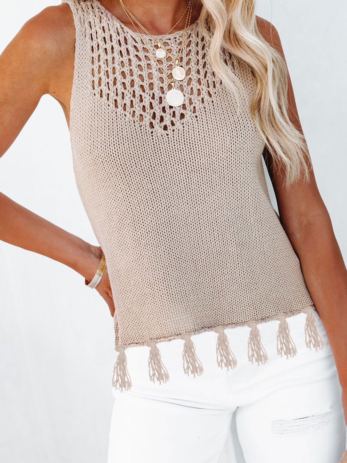 Cutout Tassel Round Neck Tank – product image 9