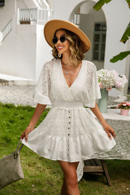 Lace Cutout Surplice Half Sleeve Dress – product image 5