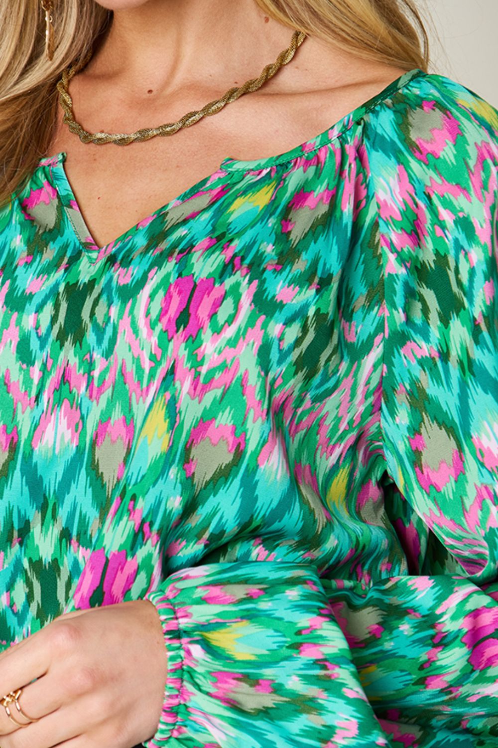Double Take Full Size Printed Balloon Sleeve Blouse – product image 26