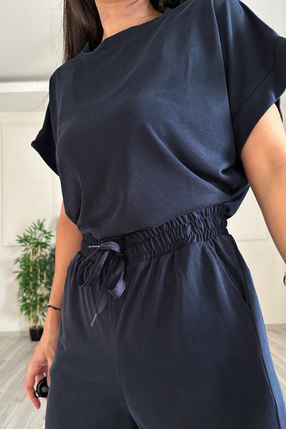 Round Neck Short Sleeve Top and Drawstring Pants Set – product image 13