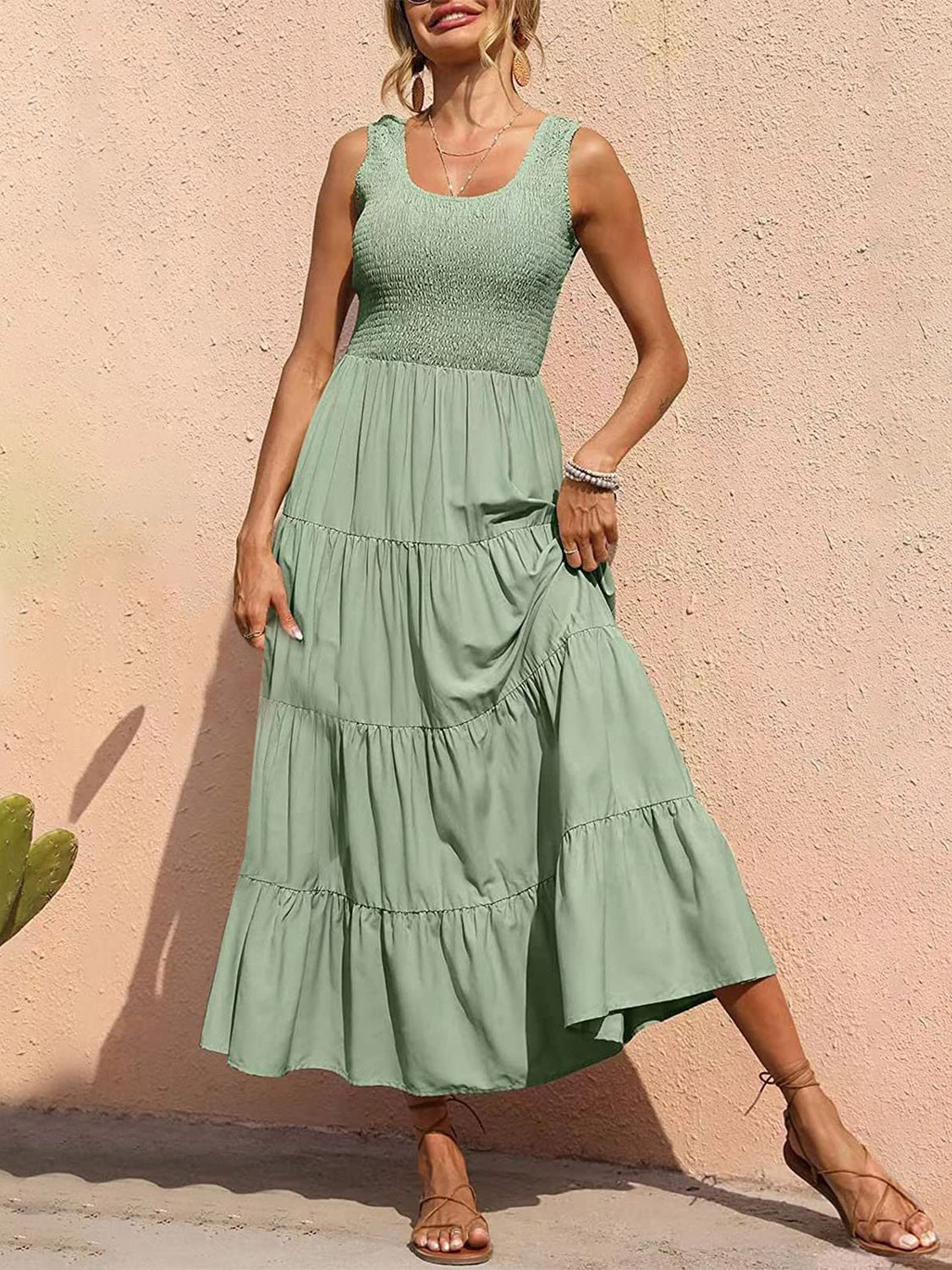 Tiered Smocked Wide Strap Dress – product image 1