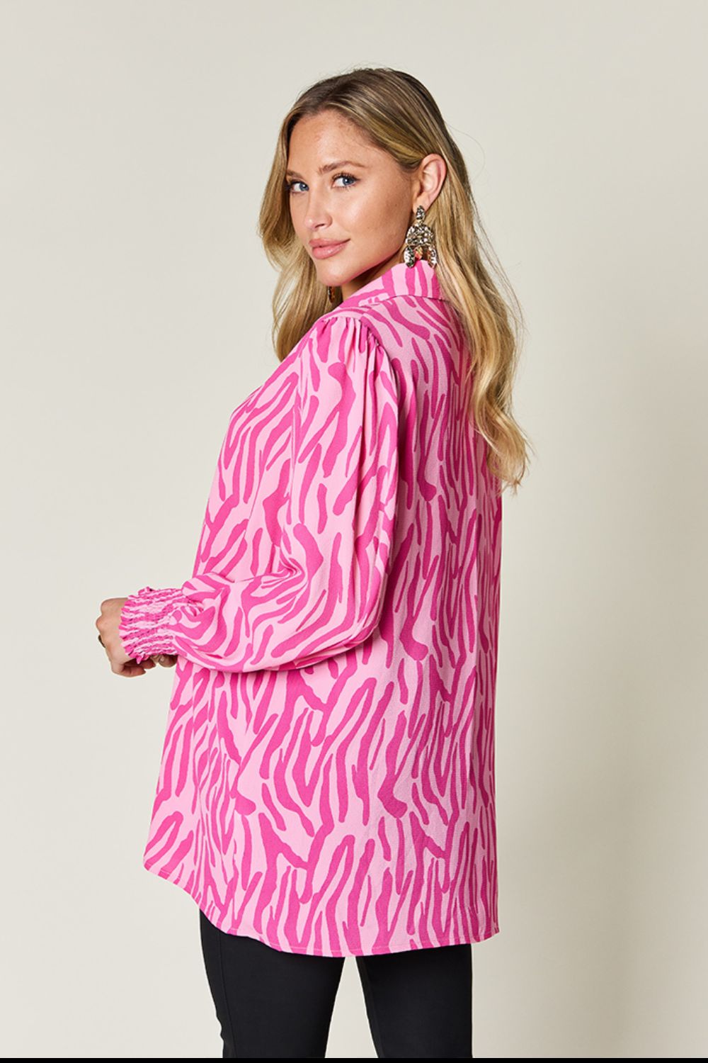 Double Take Full Size Printed Smocked Long Sleeve Blouse – product image 23