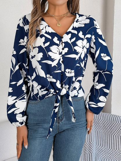 Printed V-Neck Long Sleeve Blouse – product image 12